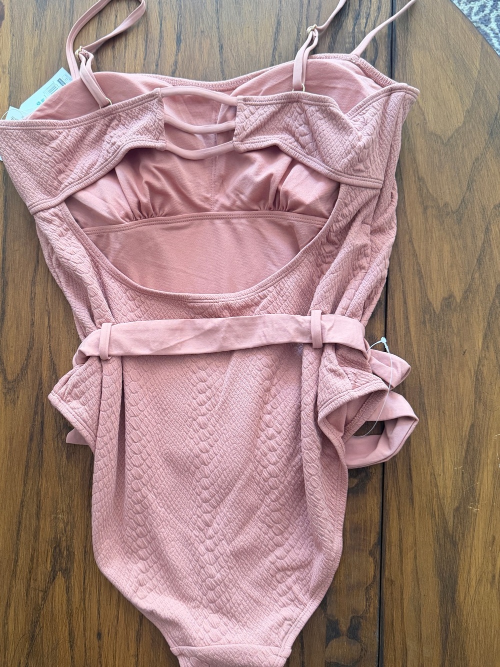 Time and Tru Dusty Rose Textured One-Piece Swimsuit with Belt - Picture 4 of 4